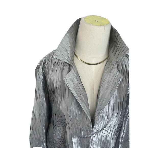 Chico's Silver Crinkle Jacket Size 1 Medium 8 10 US Blazer Caroline New - Picture 5 of 12